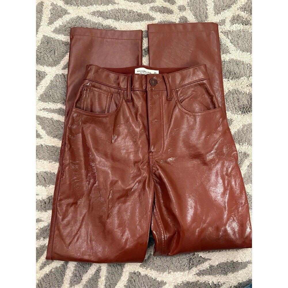 Brown Leather Abercrombie and Fitch The 90s Straight Ultra High Rise Pants